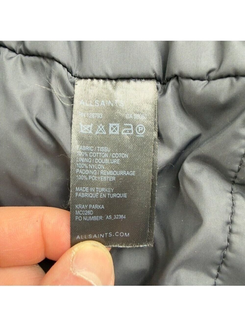 All Saints Men's Size Small Kray Black Parka Made in Turkey British Millerain - Picture 5 of 13